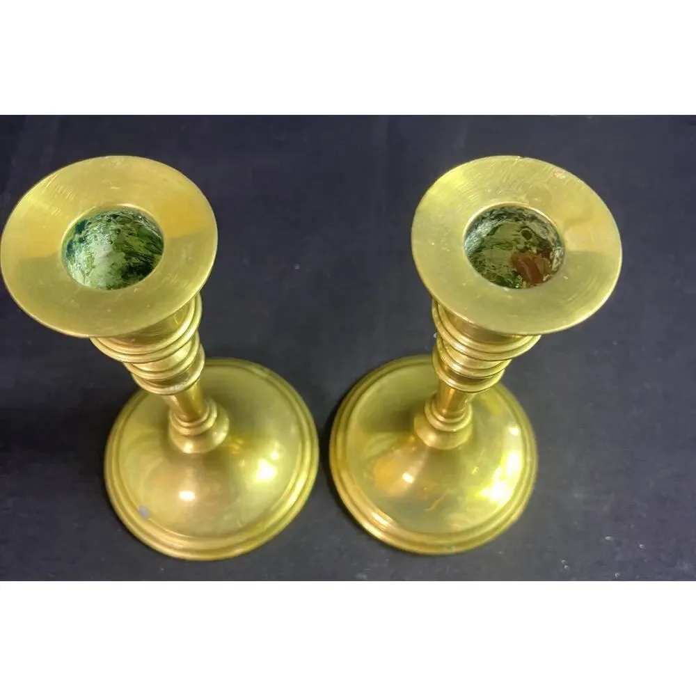 Vintage Solid Brass Candlesticks Set of 2 Heavy Candle Holders 6.5” Tall